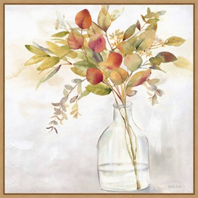 Eucalyptus Vase Fall I Watercolor Print on Canvas with Maple Frame