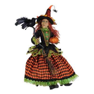 Karen Didion 26.0 Inch Whimsy Wendy Sitting Witch Crow Broom Spider Spooky Figurines