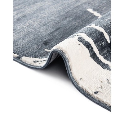 Navy Blue and Ivory Square Synthetic Area Rug