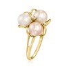 Ross-Simons 6.5mm Multicolored Cultured Pearl Flower Ring With Single Diamond in 18kt Gold Over Sterling - 3 of 4