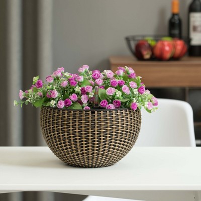 10" Bronze Self-Watering Hanging Basket Planter with Pink Flowers