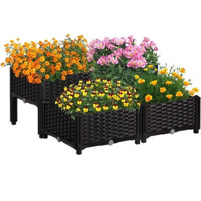 16" Brown Rattan Raised Garden Bed Planter