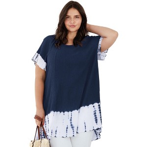 ellos Plus Size Tie-Dye Gauze Tunic - 1 of 4