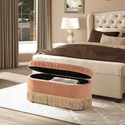 NicBex Rectangular Velvet Storage Ottoman Bench,Upholstered Storage Ottoman with Wood Legs,Modern Storage Bench for Living Room,Bedroom