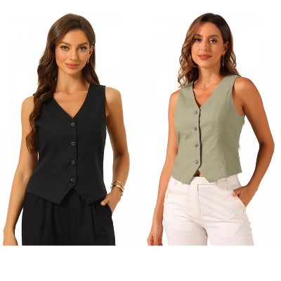 INSPIRE CHIC Women's Fashion Sleeveless Button Down V Neck Crop Summer Vest 2 Packs