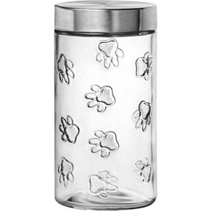 Amici Pet Maxwell Paw Large Glass Storage Canister, 56 oz. , Clear w/ Silver Lid - 1 of 4