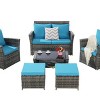 Outdoor 6 Piece Furniture Set, All Weather PE Rattan Sofa Set with Chairs and Table, Armrest Sofas With Cushions and Ottoman-Coolbibila - 4 of 4