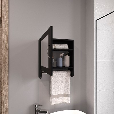 Vynxaria 19.7" H x 17.7" W Mirror Medicine Cabinet with Towel Rack, One Door and Two Interior Shelves for Bathroom or Kitchen Storage