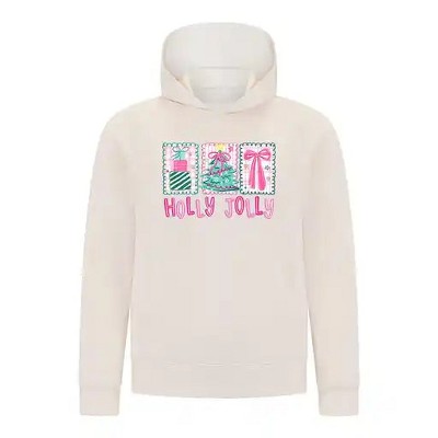 Everyday Kids Christmas Collection Holly Jolly Girls Pullover Hoodie – Pink Holiday Sweatshirt