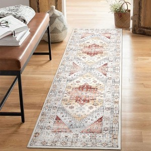 Faux Wool Vintage Diamond Pattern Area Rug Machine Washable Foldable Ultra Thin Non Slip Stain Resistant Pet Friendly Carpet - 1 of 4
