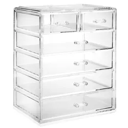 Casafield Makeup Storage Organizer, Clear Acrylic Cosmetic & Jewelry Organizer with 4 Large and 2 Small Drawers