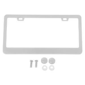 Unique Bargains Stainless Steel Car License Plate Frame Bracket with Screws Caps 2 Oval Hole Wide Frame - 1 of 4