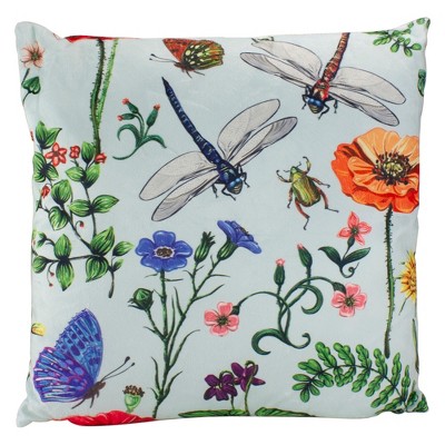 Northlight 17" Mint Green Dragonfly and Floral Square Throw Pillow