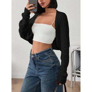 Womens Cropped Cardigan Long Sleeve Open Front Casual Cardigan Tops - 1 of 4