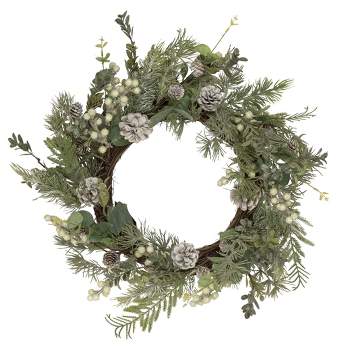 Northlight White Berry, Eucalyptus and Pinecone Christmas Wreath, 20-Inch, Unlit