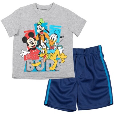 Disney Mickey Mouse Pluto Donald Duck Goofy Little Boys T-Shirt and Mesh  Shorts Outfit Set Navy/Gray 7-8