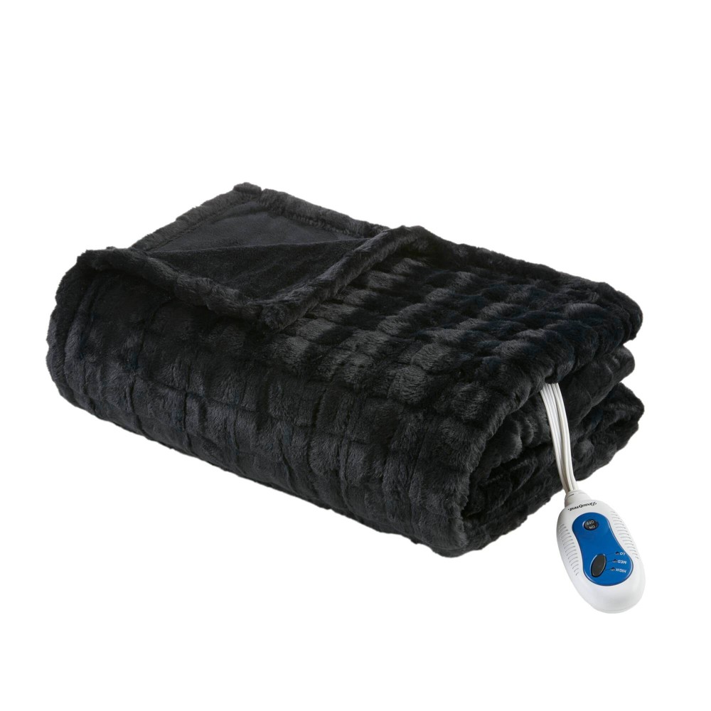 Beautyrest 50x70 Marselle Oversized Faux Fur Heated Throw Black Texture