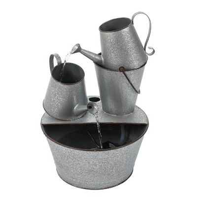 LuxenHome Farmhouse Rustic Metal Pitcher Outdoor Fountain Silver