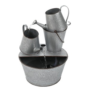 LuxenHome Farmhouse Rustic Metal Pitcher Outdoor Fountain Silver - 1 of 4