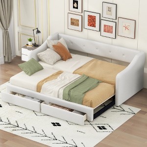 YOOCOZZ Twin XL to King Size Linen Upholstered Daybed with Two Storage Drawers - 1 of 4
