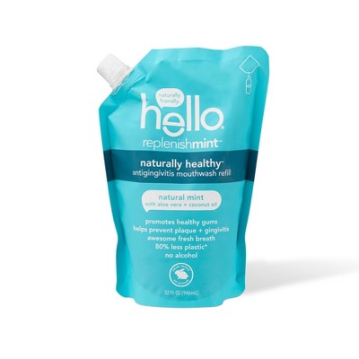 hello Naturally Healthy Antigingivitis Mouthwash - Aloe Vera + Coconut Oil Refill Pouch - 32 fl oz