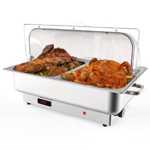 9QT Electric Chafing Dish Set with Temperature Control, Roll Top Stainless Steel Servers, and Clear Lid, perfect for Catering and Buffet Parties - 1 of 4