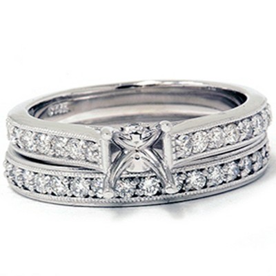 Pompeii3 3/4ct SI Diamond Engagement Mount Wedding Ring Set 14K White Gold