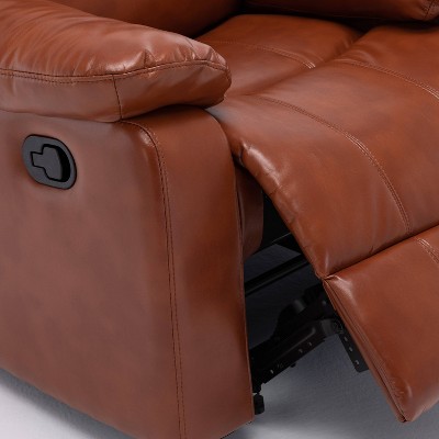 Clifton Caramel Faux Leather Glider Recliner with Wood Frame