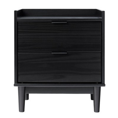 TIRAMISUBEST Mid-Century Solid Wood Nightstand, Black Finish with 2 Drawers for Modern Homes