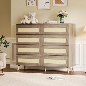 Rattan 8 Drawer Dresser for Bedroom,Large Double Dresser with Deep Drawers,Wooden Drawers with Wide Top - 1 of 4