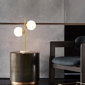 Angel Sar Gold Modern LED Globe Table Lamp, 2-Light White Glass Shade with Marble Base, Rechargeable Desk Lamp for Bedroom Office Decor - 1 of 4