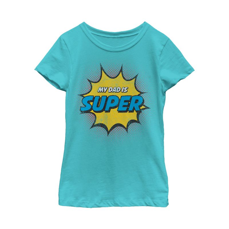 Girl's Lost Gods Father's Day Retro Comic Super Dad T-Shirt, 1 of 4
