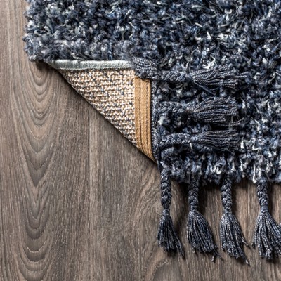 Denim Blue Rectangular Shag Area Rug with Tassels