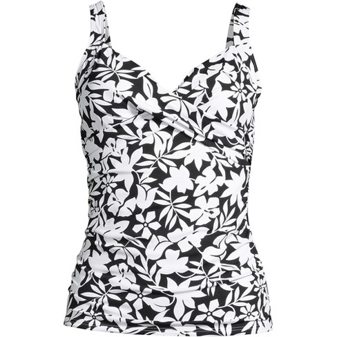 Lands' End Women's Plus Size Chlorine Resistant Tummy Control V-neck Wrap  Underwire Tankini Swimsuit Top - 20w - Black Havana Floral : Target