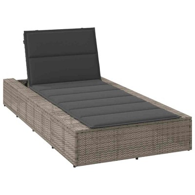 vidaXL Sunbed Gray Poly Rattan Outdoor Lounger - Adjustable Backrest with Cushion for Patio, Balcony, Garden or Poolside Relaxation