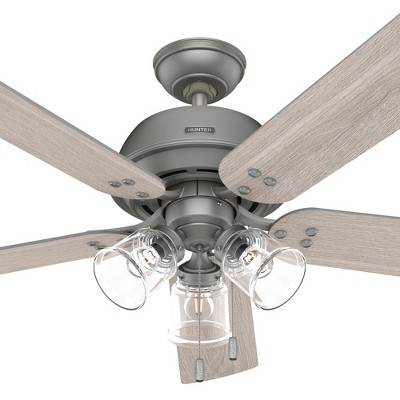 Matte Silver 52" Ceiling Fan with Light Kit and Reversible Blades