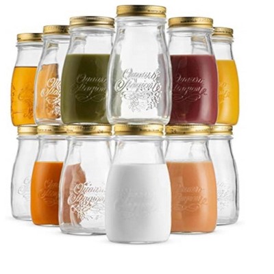 Bormioli Rocco Quattro Stagioni, Set Of 12, Glass Canning Mason Jars And Drinking Bottles, 6.75 Oz. With Gold Metal Airtight Lids, Made In Italy