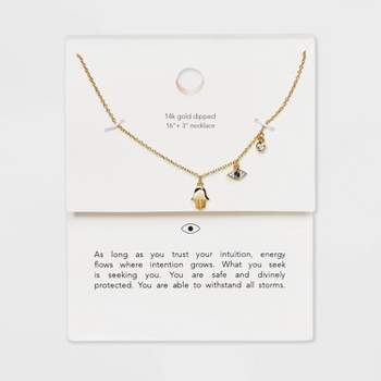 14K Gold Dipped Cubic Zirconia Evil Eye Charm Necklace - Gold