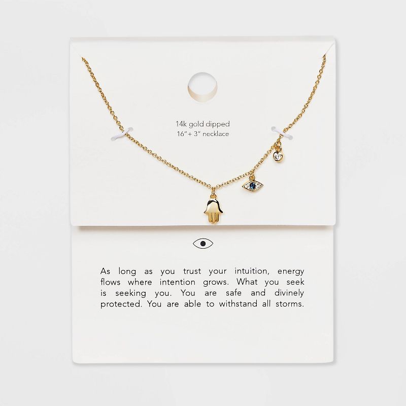 14K Gold Dipped Cubic Zirconia Evil Eye Charm Necklace - Gold, 1 of 5
