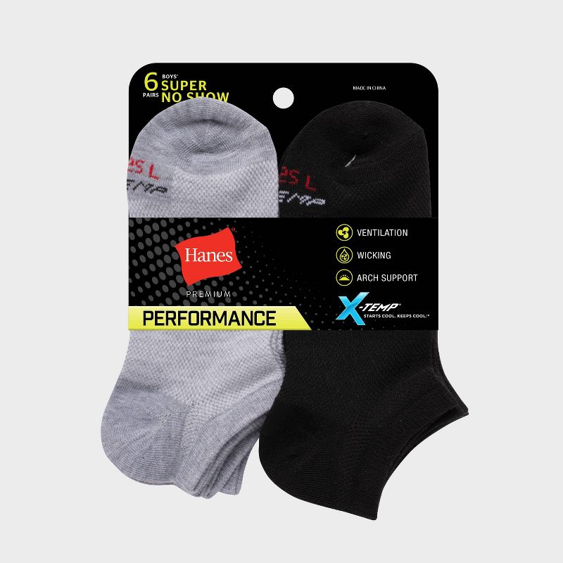 Hanes Premium Boys' 6pk No Show Footbed Socks - Colors May Vary, 4 of 5