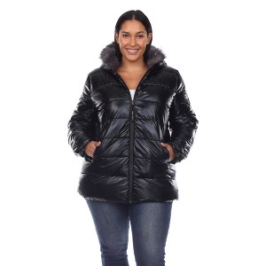 Plus Size Metallic Puffer Coat with Hoodie - White Mark - 1 of 4