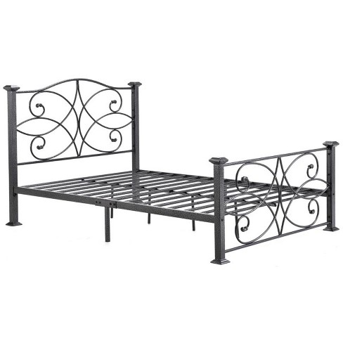 Complete Metal Full Size Bed In Black, Silver Bed Frame Full