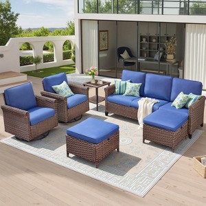 Buenhomino 5-Piece Outdoor Lounge Set with Sofa, Swivel Chairs, Ottomans & Coffee Table, All-Weather Wicker & Olefin Cushions - 1 of 4