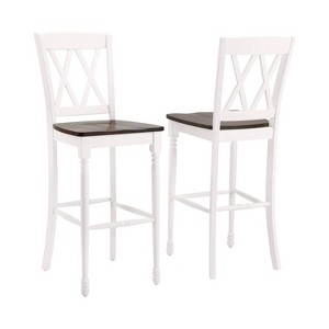 Set of 2 Shelby Barstools Distressed White - Crosley: Molded Wood Seat, Rubberwood Legs, Armless Design - 1 of 4