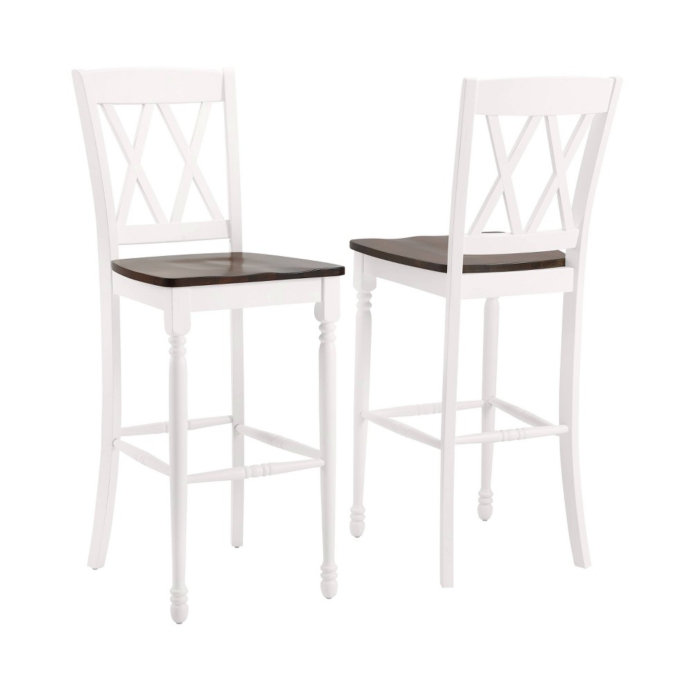 Photos - Chair Crosley Set of 2 Shelby Barstools Distressed White  