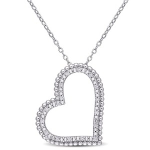 EVERLY JEWELRY | Sterling Silver 1/10 CT TDW Diamond Open Heart Pendant with Chain - 18 inch - 1 of 4