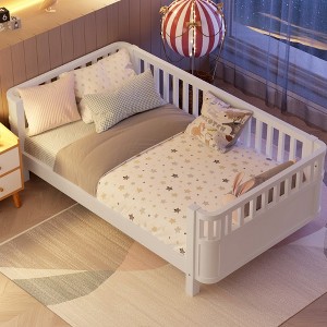 Hrinhom Twin Size Wood Platform Bed,Low Profile Twin Bed with Rails - 1 of 4