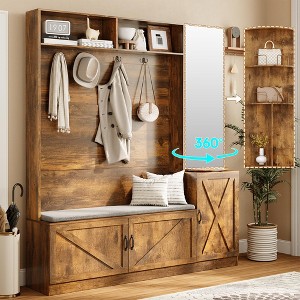 79" Hall Tree with Bench, Shoe Storage, Coat Rack & Mirror, Shoe Organizer with Cushion - 1 of 4