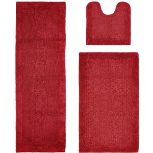 Edge Bath Rug 100% Premium Cotton Ultra-Soft Water Absorbent Tufted Solid Reversible 3 Piece Bathroom Rug Set for Machine Washable Bathmat - 1 of 4