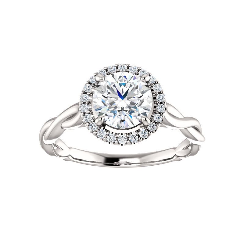 Pompeii3 1ct Diamond Halo Vintage Solitaire Round Cut Intertwined Band 14k White Gold, 1 of 6